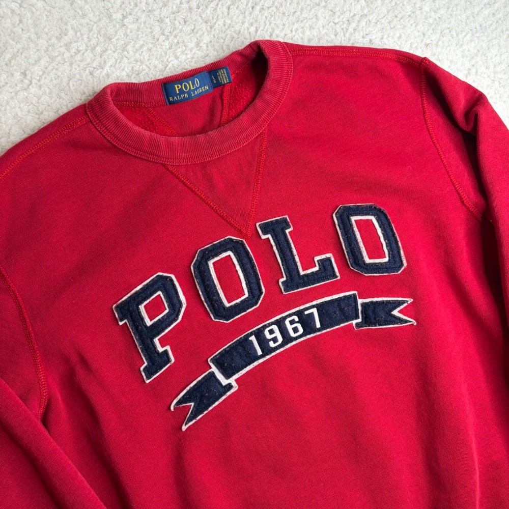 Polo Ralph Lauren Mens Red Spellout Crewneck Sweatshirt 1967 Graphic Large